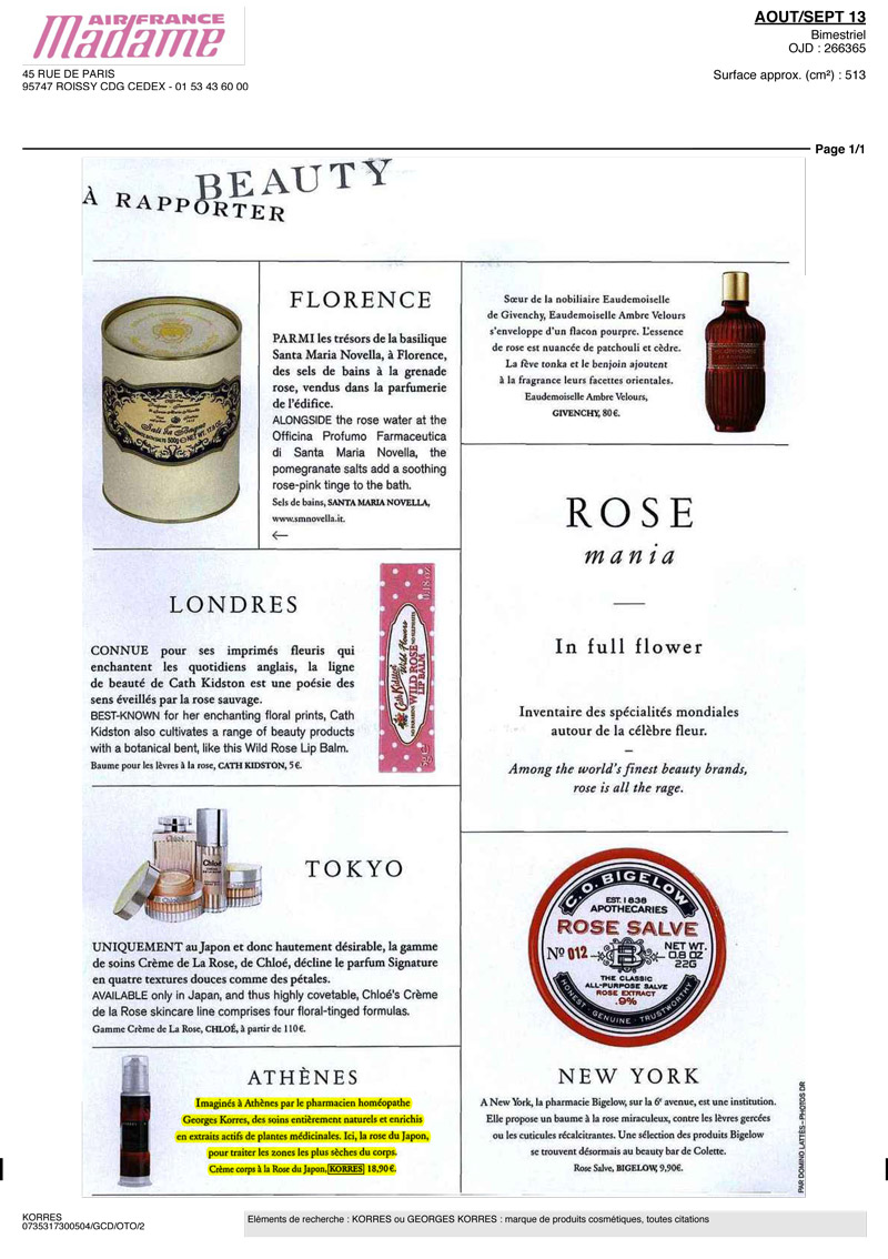 KORRES DANS AIR FRANCE MADAME