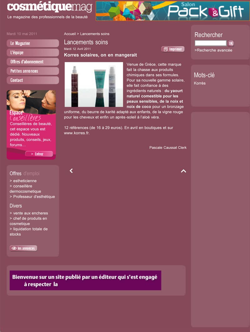 KORRES DANS COSMETIQUE MAG