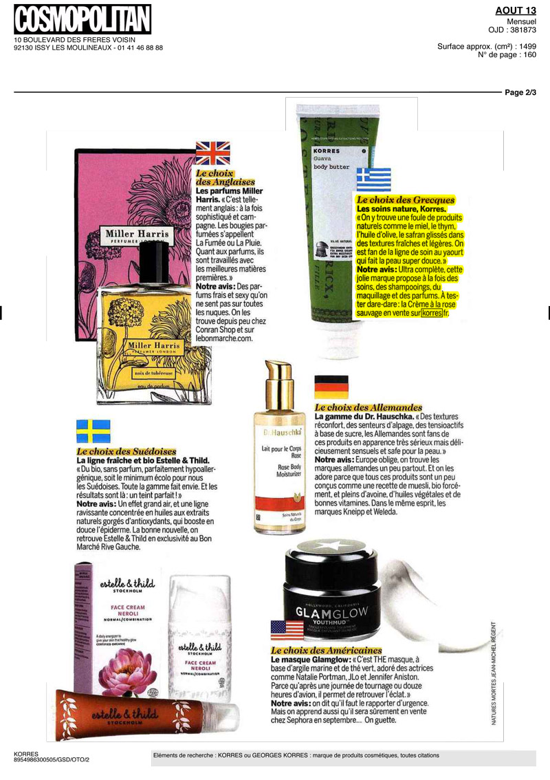 KORRES DANS COSMOPOLITAIN